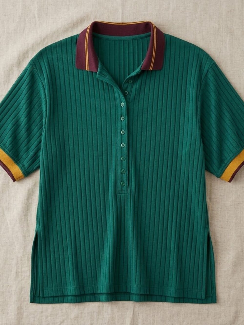 Urban Outfitters Ribbed Knit Polo Top Green Striped Varsity Collar Size Small - Picture 3 of 9